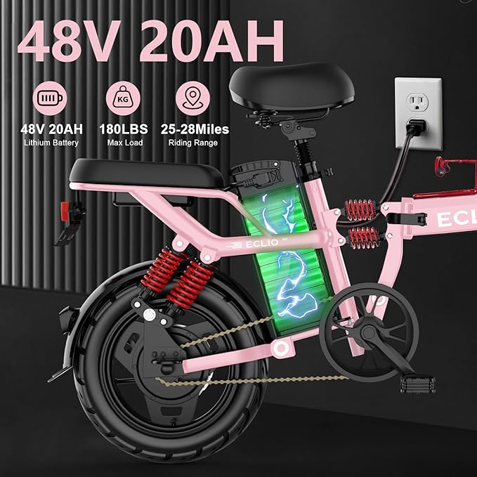 Folding Electric Bike for Adults, 800W Peak Motor 25MPH, Ebike with 48V 14Ah Removable Battery, 35-55 Miles Range, 14'' Adults Electric Bicycles for Men Women Commuter UL 2849 Safety Standard