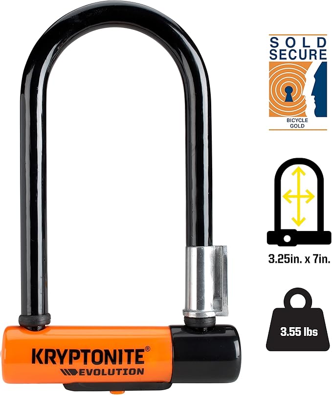 Kryptonite Evolution Mini-7 Bike U-Lock with 4 ft Security Cable - 7mm Max - Performance Steel Shackle with Double Deadbolt, Includes 3 Keys, Convenient Carry Bracket - Compact High-Security Bike Lock