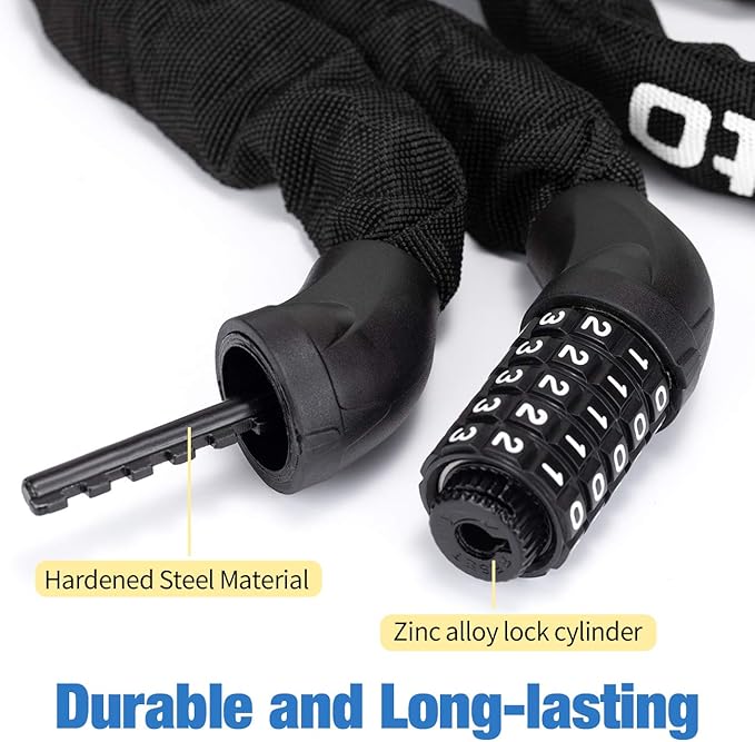 Favoto Bike Chain Lock, 5 Digit Combination Anti-Theft Bicycle Lock, 3.3 feet Long, Ideal for Outdoor Motorcycle E-bike Bikes Gate Fence Ladder Lawn Mower