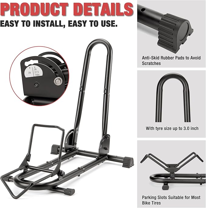 Indoor Bike Floor Stand -Foldable Bike Stand Rack for Garage/Home - Bike Storage Bicycle Parking Rack Fit 26’’-29’’ Mountain Road Bikes E-Bike