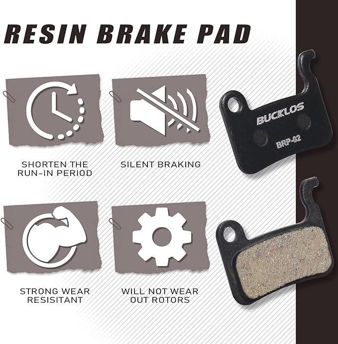 BUCKLOS Black MTB Hydraulic Disc Brakes Mountain Bike Hydraulic Brake Set and 2 Pair Resin Bike Disc Brake Pads Compatible with Shimano Deore XT XTR LX SLX Hone Alfine Saint Disc Brake