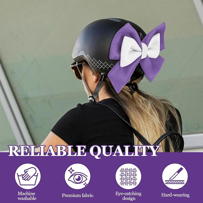 Bow Helmet Accessory, 8.07"x11.22" Stylish Motorcycle Helmet Bow Decoration for Women, Removable Cute Fashion Ribbon Bows Ornament for Motorcycle Scooter E-Bike Helmets (Purple+White)