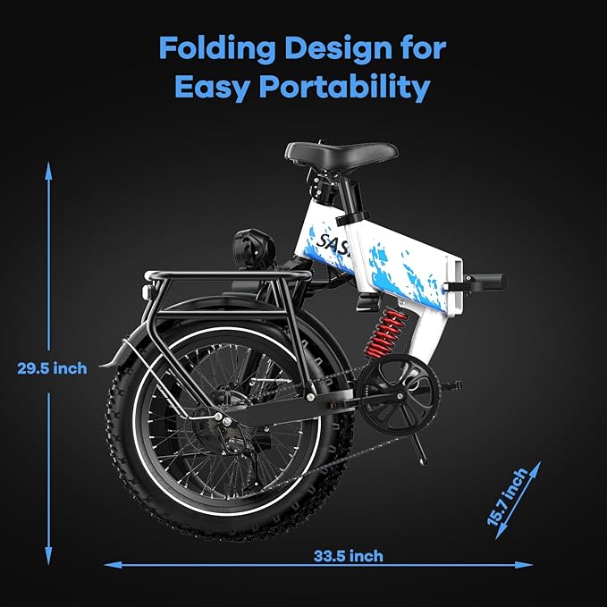 1500W Folding Electric Bike for Adults, 52V 20AH Large Removable Battery E Bike, 30+MPH, 80 Miles Max Range, 20" x4.0 Fat Tire Ebike, Dual Suspension Commute Electric Mountain Bicycle