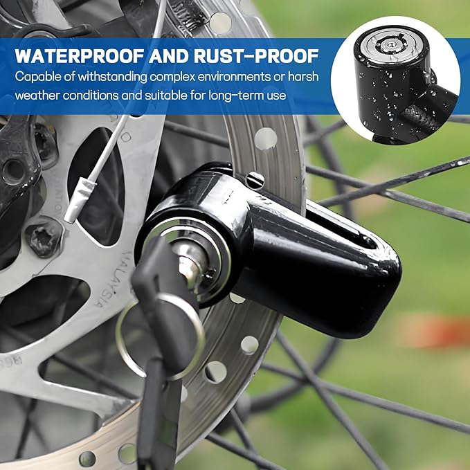 Motorcycle Disc Brake Lock, Anti-Theft Motorbike Security Wheel Disc Brake Lock with Two Keys, Safety Wheel Disk Locks for Scooter Mountain Road Bike Bicycle Powersports (Black)