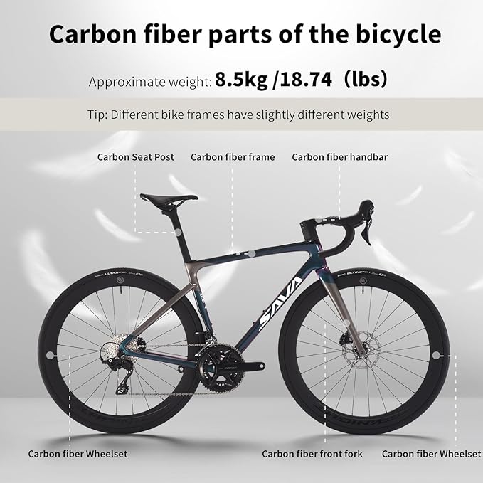 SAVADECK SLR7S Carbon Road Bike, T800 Carbon Fiber Frame Racing Bicycle with Shimano 105 R7120 24 Speed Groupset and Hydraulic Disc Brakes, Ultra-Light Carbon Bike