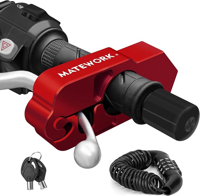 Motorcycle Lock Anti Theft Heavy Duty, Motorcycle Handlebar & Brake Lock with Helmet Lock, Bike Lock, Universal for All Bike Motorcycle Red