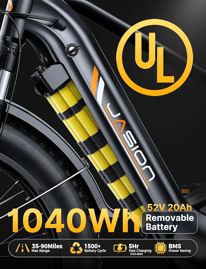 Jasion Thunder/PRO/ST Electric Bike,2000W/1800W Peak Ebikes for Adults,26''Fat Tire Best Ebike for Men,90/80 Miles with 1040Wh/864Wh Battery,35/30+MPH Max Speed Bicycles,500/400LB Capacity