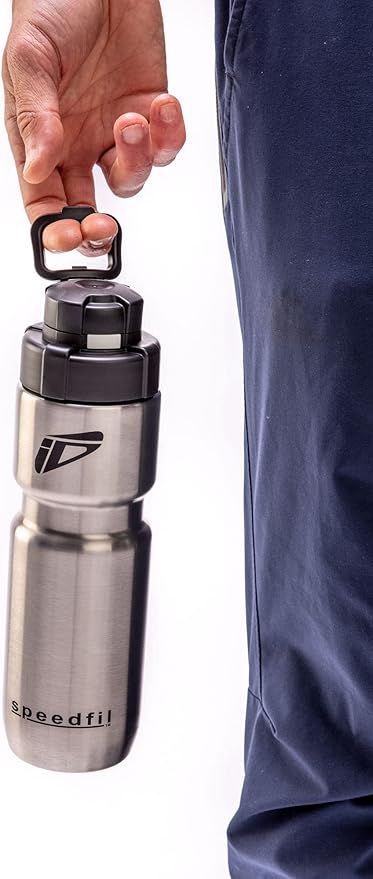 Speedfil Speedflask 21oz. Vacuum Insulated Stainless Steel Cycling Sports Water Bottle with NEW Bounce Back Lid 2.0 (Silver)