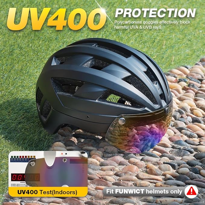 Magnetic Bike Helmet Goggles, Removable/Detachable Sun Visors Shield for Cycling Bicycle Helmet FW001