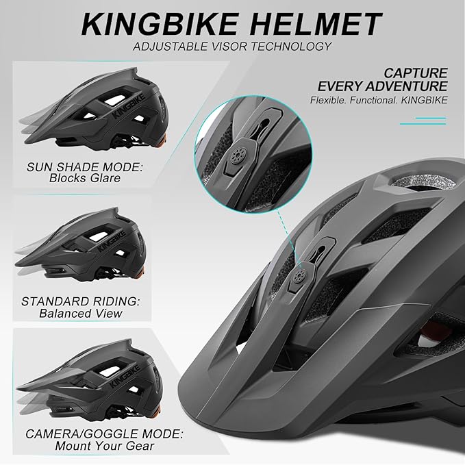KINGBIKE NTA-8776 Mountain Bike Helmet Professional Ebike Helmets with 3-Level Adjustable Visor & Camera Mount E-MTB Helmet for Adults Men Women Youth E-Bike Safety Certified