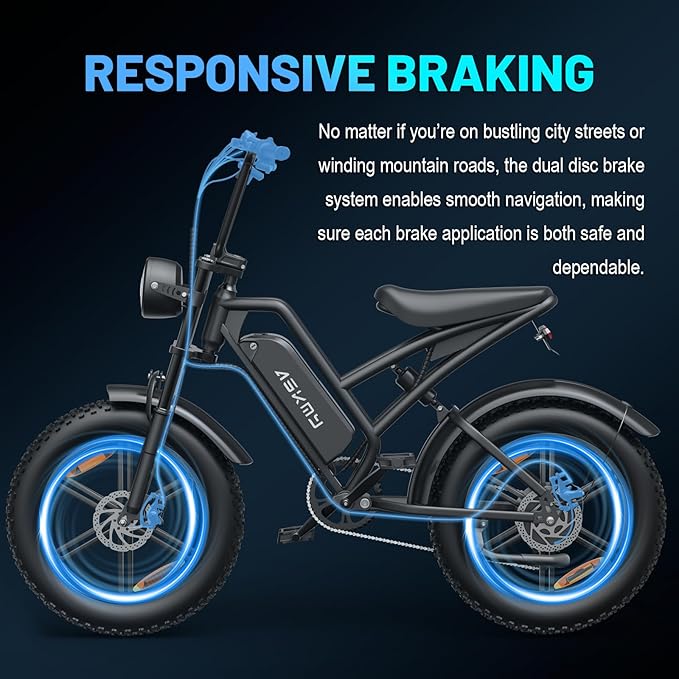 Electric Mountain Bike for Adults, 1500W Peak Motor Ebike, 28 MPH and 60 Miles PAS Range, 20 Inch Fat Tire Dirt E Bike for All-Terrain, 7 Speed, Electric Bicycles with 48V 15Ah Removable Battery