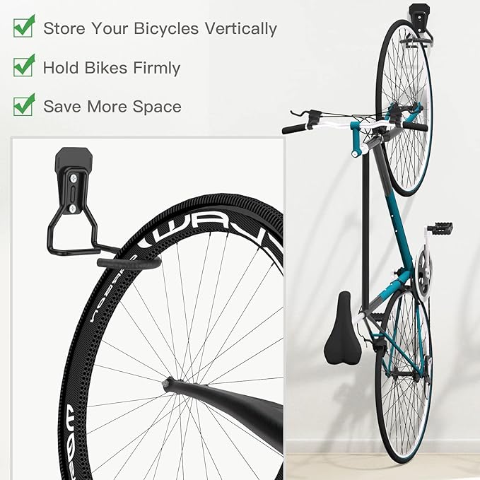 Housolution Bike Wall Mount with Fixed Hook, [2 Pack] Heavy Duty Bike Storage Rack, Bike Rack Vertical Stand for Garage - Easily Hang/Detach - with Screws Iron Bike Hanger Brackets