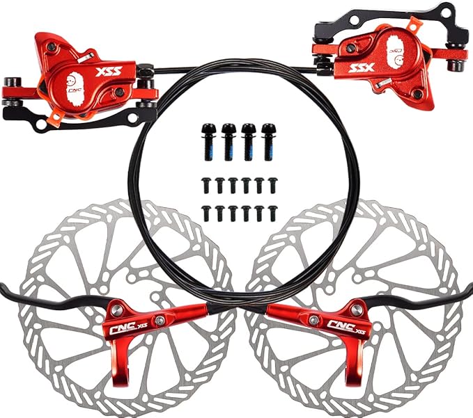 Chooee Mountain Bike Hydraulic Disc Brake ，MTB Hydraulic Disc Brake Set Right Front 800mm Left Rear 1450mm Hydraulic Brake，Red
