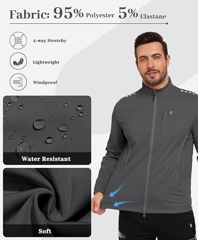 Little Donkey Andy Men's Cycling Jackets Reflective Packable Running Jacket Windproof Water-Resistant for Hiking Biking