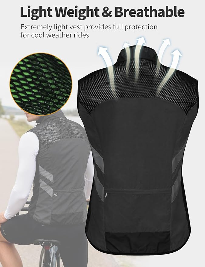 WOSAWE Men's High Visibility Cycling Wind Jacket Water Resistance Reflective Windbreaker