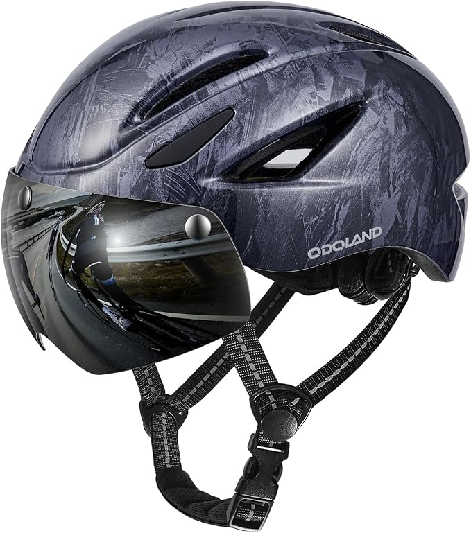 Odoland Bike Helmet with Magnetic Sun Visor for Adults, Glasses-Friendly Design Adjustable Dial Cycling Helmet for Men & Women, Urban Riding Bicycle Helmet for Mountain, Road, E-Bike, Commuting
