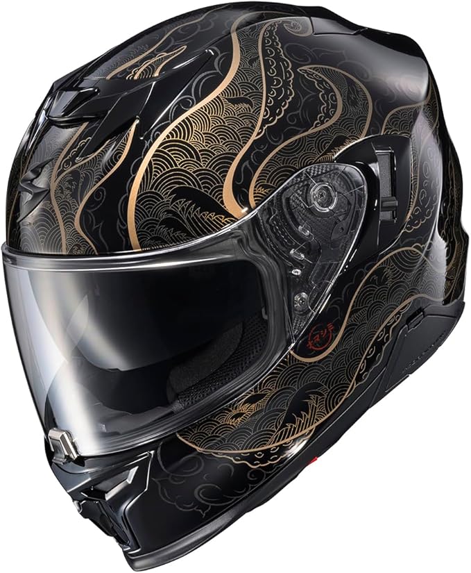 ScorpionEXO T520 Full Face Touring Motorcycle Helmet with Bluetooth Ready Speaker Pockets DOT ECE Approved Nama-Shimi (Black/Gold - Medium)
