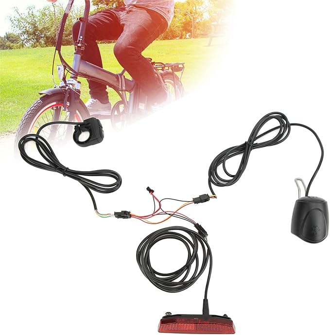 3 in 1 Ebike Headlight and Tail Light Sets, 12V to 72V Front Rear Warning Lights Kit, Double Switch, 4 Bright LED Beads, Safety Riding Warning Kit for Night Cycling
