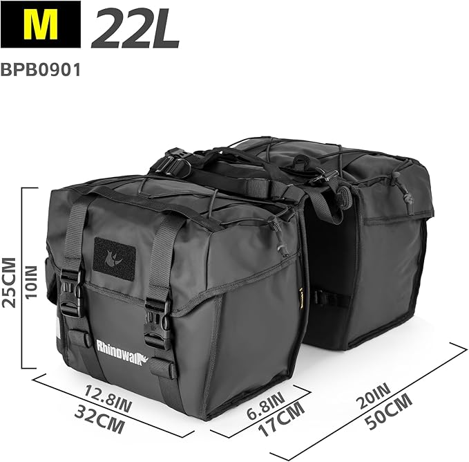 Rhinowalk Bike Pannier Bag 22L Double Pannier Bags Saddle Bags for Rear Rack Bicycles With Carrying Handle Professional Cycling Accessories-Black