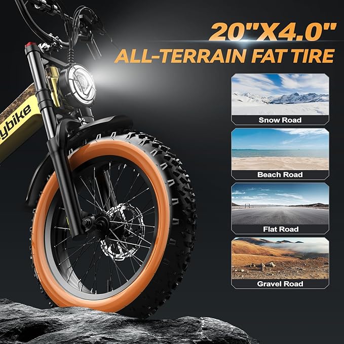 2000W/3000W Peak Motor Electric Bike for Adults, 48V/52V 25AH/30AH Battery Full Suspension Foldable Ebike, 20"x4.0" Fat Tires 35MPH Dirt Bike, 100/120 Miles Hydraulic Brake Magnesium Alloy Motorcycle