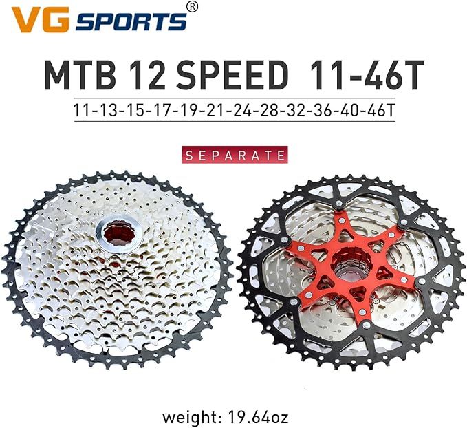 VG SPORTS 8/9/10/11/12 Speed Ultra-Light Bike Cassette for Mountain Bike 11-40T/11-42T/11-46T/11-50T/11-52T MTB Cassette Lightweight Aluminum Bracket Cassette