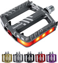 Bicycle Pedals with LED lights 5 Modes, Tap On-Off, USB Rechargeable, Waterproof, Flat CNC Aluminum Road Bike Pedals w 9/16" Cr-Mo Steel Axel w Pin, for Ebike, Commuter, Hybrid, City, Beach Bike