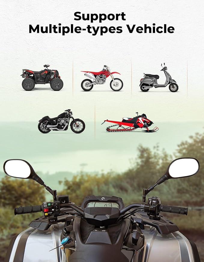 KEMIMOTO ATV Mirrors Multi-angle Adjustable 10MM Motorcycle Mirrors Side Rearview for 7/8" Handlebar Compatible with ATV Dirt Bike Scooter Snowmobile
