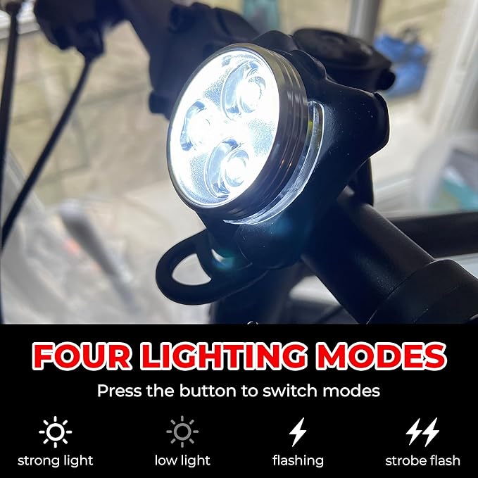 4PCS USB Rechargeable Bike Lights Set – Waterproof LED Front & Back Headlight and Rear Tail Light for Mountain Bicycle, 4 Modes Silicone Lighting Accessories, Plastic Bright Outdoor Night Riding Lamp
