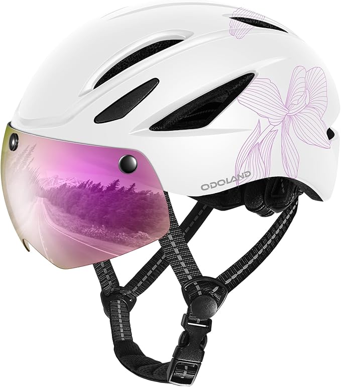 Odoland Bike Helmet with Magnetic Sun Visor for Adults, Glasses-Friendly Design Adjustable Dial Cycling Helmet for Men & Women, Urban Riding Bicycle Helmet for Mountain, Road, E-Bike, Commuting