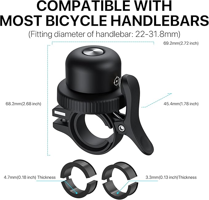 Bike Bell for Apple AirTag, MiTag Bluetooth Tracker Included, Bicycle Bell Hidden Mount for AirTag, Waterproof Anti-Theft Holder for GPS Tracker