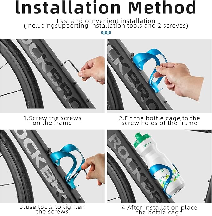 ROCKBROS Lightweight Sturdy Alloy Aluminum Bike Water Bottle Cage - Road & Mountain Bike Cup Holder