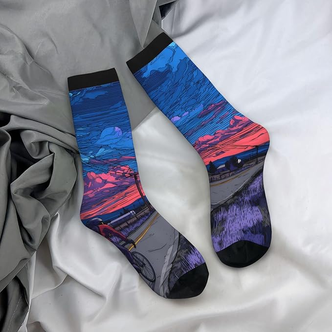 (Cycling on the road) Mid Calf Socks Breathable Adult Unisex Socks Casual Daily Wear for Women Men