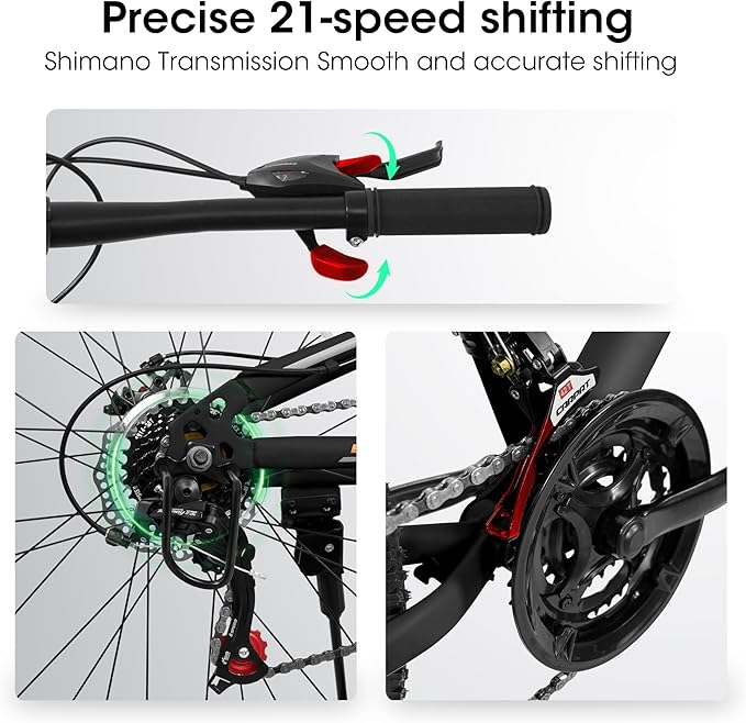Ecarpat 24/26/27.5 Inch Mountain Bike, Full/Front Suspension Mens Boys Mountain Bike with 21 Speed Steel Frame and Dual Disc Brakes, Adult Sport Bicycle for Trail City Road, Gift Choice