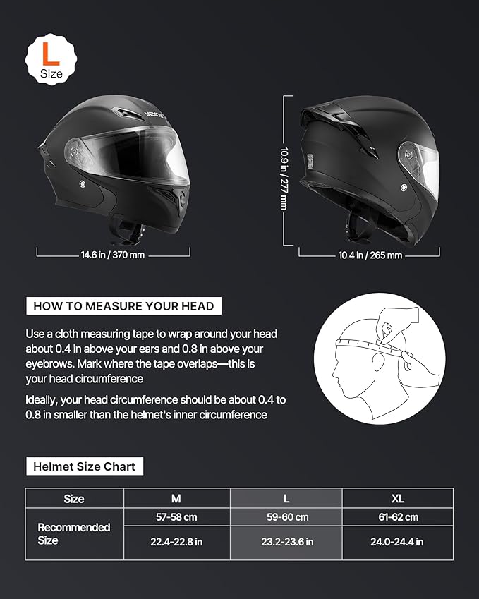 VEVOR Motorcycle Helmet DOT Approved, Adult Motocross Dirt Bike Helmet with Large Clear Visor, Comfortable Motorbike Racing Street with Detachable Liner for Men & Women