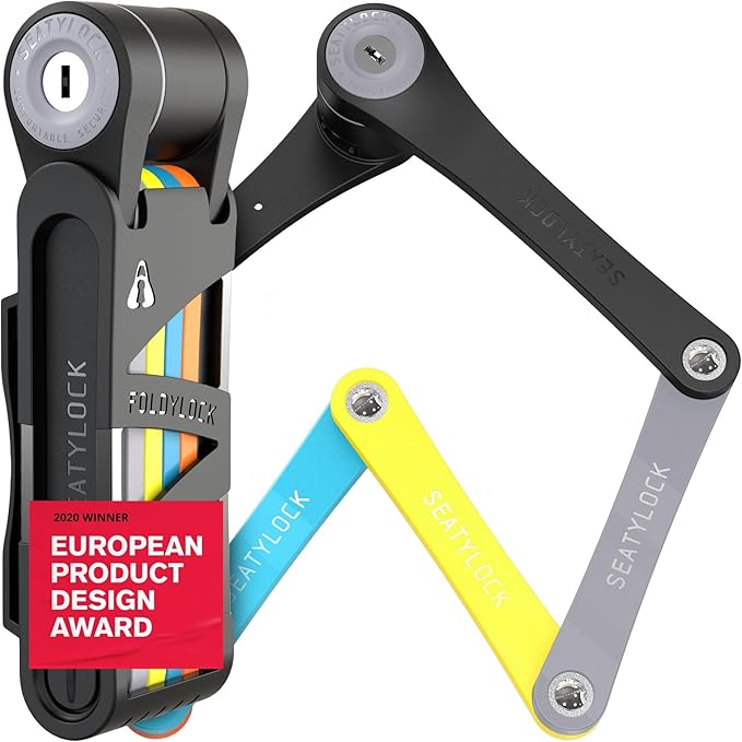 Seatylock FoldyLock Compact Folding Bike Lock - Award Winning Patented Lightweight High Security Bicycle Lock - Heavy Duty Anti Theft Smart Secure Guard with Keys & Case for Bikes or Scooters