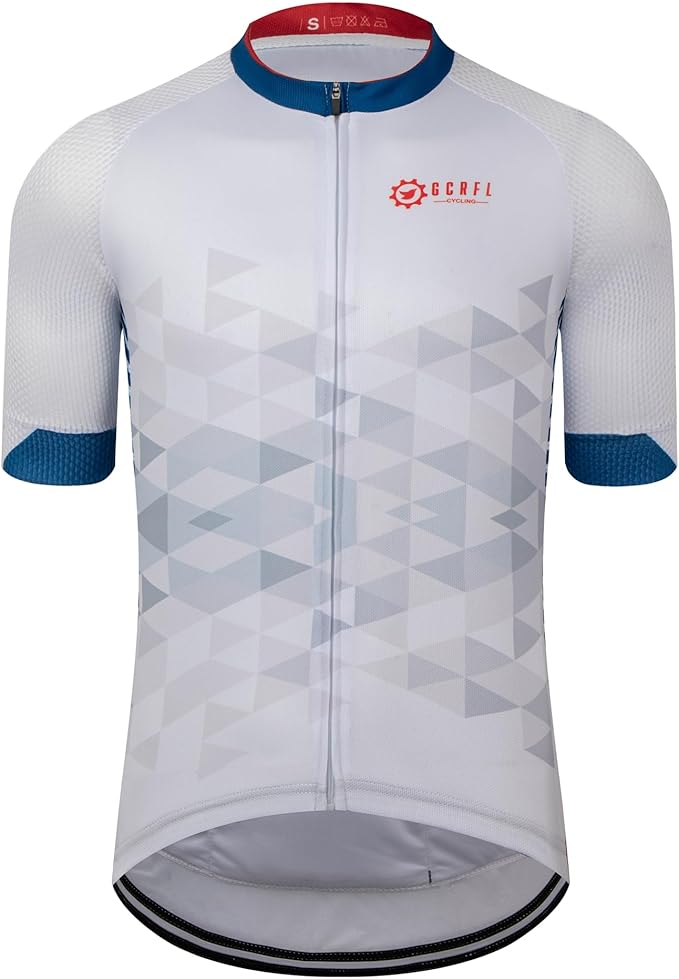 GCRFL Men's Cycling Jersey Short Sleeve Biking Shirt with 3 Rear Pockets + Zipper Pocket Breathable Quick Dry Bicycle Jersey