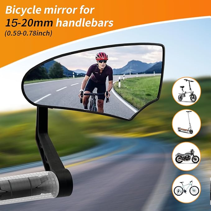Bike Mirror for Handlebar Mount, HD Glass Bicycle Mirrors, Adjustable Bar End Bike Rear View Mirror, Scratch Resistant Bike Mirror for E-bike, City Bikes (Right 0.59-0.78")