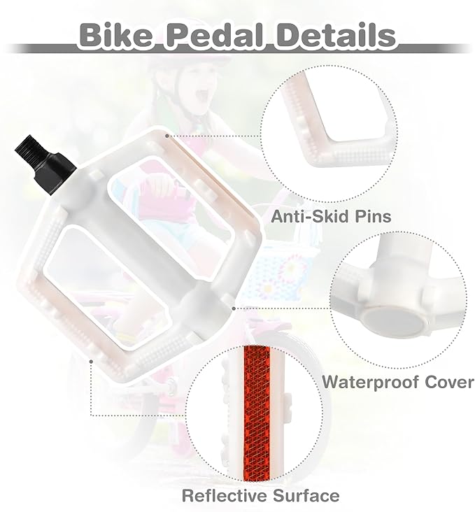 ZUKKA Bike Pedals 1/2-Inch Bike Pedals Non-Slip Kids Bike Peals with Reflective Strips on Sides Multiple Color for Mountain Bike Kid Bike Freestyle BMX Bike
