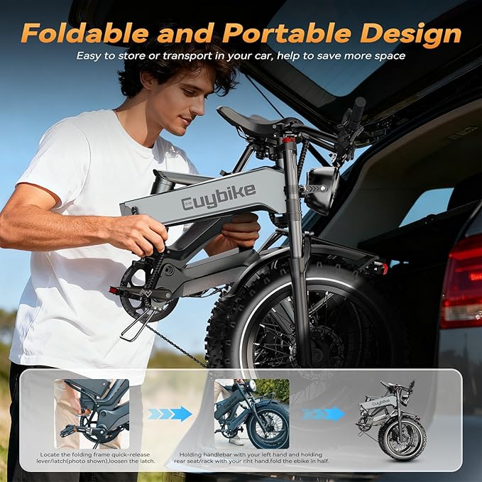 2000W/3000W Peak Motor Electric Bike for Adults, 48V/52V 25AH/30AH Battery Full Suspension Foldable Ebike, 20"x4.0" Fat Tires 35MPH Dirt Bike, 100/120 Miles Hydraulic Brake Magnesium Alloy Motorcycle