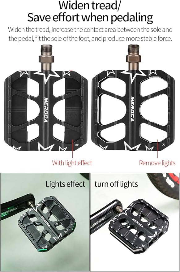 Monkey Home Smart Bike Pedals with LED Lights, Auto On-Off, 3 Colours, 7 Modes, USB Rechargeable, Waterproof, Flat Aluminium with 9/16in Steel Spindle, for e-Bike, City, Commuter, Hybrid, Road
