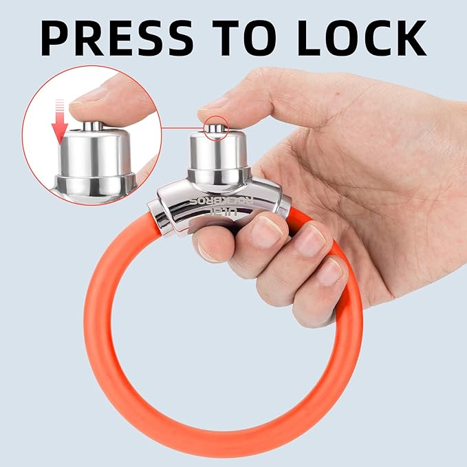 ROCKBROS Anti-Theft Bike Cable Lock, Red, Portable, Key Lock, Rustproof