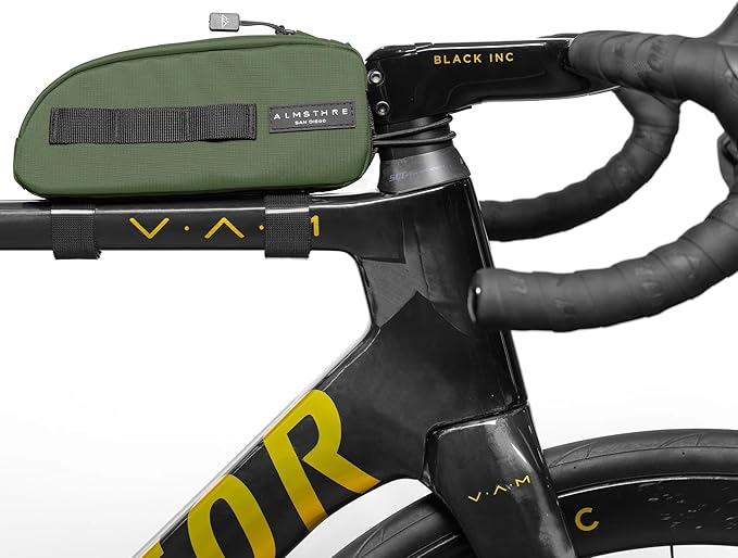 ALMSTHRE Top Tube Bag 8'' x 2'' x 3'' | Waterproof, Secure & Stable – Universal Bike Storage with Versatile Mounting – Fits Essentials | Adventure-Ready Cycling Gear