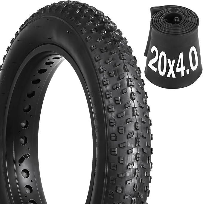 20x4.0 Fat Tire and Tube, Folding 100-406/20 x 4 Fat Tire Puncture Resistant with Ebike Tires 20x4 Inner Tube, 20 Inch Fat Tires for Snow, Beach, Mountain