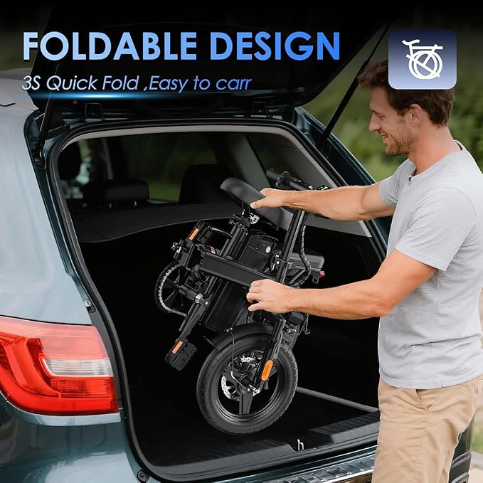 Foldable Electric Bike for Adults E Bike, 14" Folding E-Bike with 500W Peak Motor, 25 Miles Range, 48V Removable Battery UL 2849 Certified for Commuter
