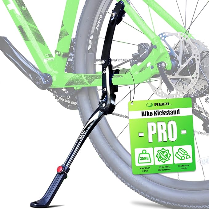 RBRL Bike Kickstand Aluminium Alloy, Bicycle Side Stand Universal for 26''-29'', Stable Bicycle Kickstand for Mountain Bike/Road Bike/MTB, Height Adjustable with Non-Slip Rubber Foot