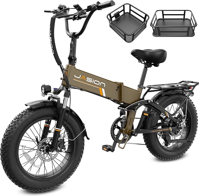Jasion X Hunter/PRO Electric Bike for Adults,1800W/1400W Peak 20''Fat Tire Foldable Ebike,Folding E Bike Up to 80/70 Miles Range,720/624WH Removable Battery,30 MPH E Bike,Certified by UL2849