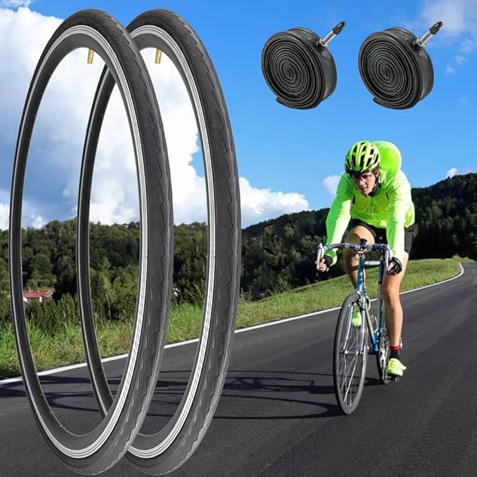 1 or 2 Pack 700X23C/25C/28C/35C Road Bike Tires with or Without 2 Inner Tubes Presta Valve and 2 levers for City Commuter Road Pavement Garden Trail Bike Tires