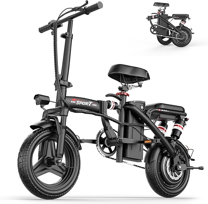 AZHAR Foldable Electric Bike for Adults Teens, 1200W Peak Motor, Up to 25 MPH, 45 Miles PAS Range, Dual Suspension, 14” Tires, 3-Speed Modes, Compact & Portable Electric Mini Bike, Commuting Ebike