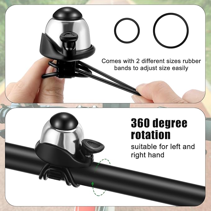 Mudder 2 Pcs Bike Bell Adjustable Bike Ring Bell Aluminum Bike Ring Bicycle Cycling Bell Cycling Ringing Horn with Loud Sound Mini Bike Bell for Adults Kids Road Bike Mountain Bike Sports