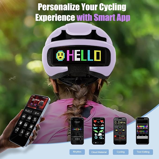 Bike Helmet, Bicycle Helmets with Light, 360° High Visibility LED Display, Lightweight Adjustable Mountain Bike Helmet with Turn Signals, Smart APP Controlled, Helmets for Adults, Youth, Men & Women